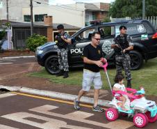 A governadora Cida Borghetti inaugura a terceira Unidade Paraná Seguro (UPS) da Polícia Militar em Cascavel, localizada no bairro Santa Cruz. A obra, viabilizada com recursos municipais e apoio da comunidade local, será mais um ponto destacado do 6º Batalhão de Polícia Militar para a atuação efetiva em segurança pública, principalmente no policiamento comunitário.  -  Cascavel, 08/11/2018  -  Foto: Orlando Kissner/ANPr