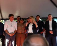 A governadora Cida Borghetti inaugura a terceira Unidade Paraná Seguro (UPS) da Polícia Militar em Cascavel, localizada no bairro Santa Cruz. A obra, viabilizada com recursos municipais e apoio da comunidade local, será mais um ponto destacado do 6º Batalhão de Polícia Militar para a atuação efetiva em segurança pública, principalmente no policiamento comunitário.  -  Cascavel, 08/11/2018  -  Foto: Orlando Kissner/ANPr