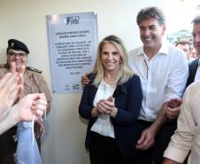 A governadora Cida Borghetti inaugura a terceira Unidade Paraná Seguro (UPS) da Polícia Militar em Cascavel, localizada no bairro Santa Cruz. A obra, viabilizada com recursos municipais e apoio da comunidade local, será mais um ponto destacado do 6º Batalhão de Polícia Militar para a atuação efetiva em segurança pública, principalmente no policiamento comunitário.  -  Cascavel, 08/11/2018  -  Foto: Orlando Kissner/ANPr