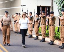 Governadora Cida Borghetti entrega viaturas para 9ª Companhia da Polícia Militar em Maringá, junto com a Comandante-geral da Policia Militar do Paraná, a coronel Audilene Dias Rocha.  -  Maringá, 30/11/2018Foto: Rogério Machado/SECS