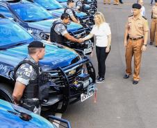 Governadora Cida Borghetti entrega viaturas para 9ª Companhia da Polícia Militar em Maringá, junto com a Comandante-geral da Policia Militar do Paraná, a coronel Audilene Dias Rocha.  -  Maringá, 30/11/2018Foto: Rogério Machado/SECS