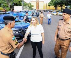 Governadora Cida Borghetti entrega viaturas para 9ª Companhia da Polícia Militar em Maringá, junto com a Comandante-geral da Policia Militar do Paraná, a coronel Audilene Dias Rocha.  -  Maringá, 30/11/2018Foto: Rogério Machado/SECS