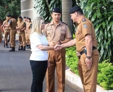 Governadora Cida Borghetti entrega viaturas para 9ª Companhia da Polícia Militar em Maringá, junto com a Comandante-geral da Policia Militar do Paraná, a coronel Audilene Dias Rocha.  -  Maringá, 30/11/2018Foto: Rogério Machado/SECS