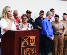 Governadora Cida Borghetti entrega viaturas para 9ª Companhia da Polícia Militar em Maringá, junto com a Comandante-geral da Policia Militar do Paraná, a coronel Audilene Dias Rocha.  -  Maringá, 30/11/2018Foto: Rogério Machado/SECS