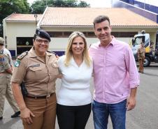 Governadora Cida Borghetti entrega viaturas para 9ª Companhia da Polícia Militar em Maringá, junto com a Comandante-geral da Policia Militar do Paraná, a coronel Audilene Dias Rocha.  -  Maringá, 30/11/2018Foto: Rogério Machado/SECS