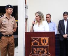 Governadora Cida Borghetti entrega viaturas para 9ª Companhia da Polícia Militar em Maringá, junto com a Comandante-geral da Policia Militar do Paraná, a coronel Audilene Dias Rocha.  -  Maringá, 30/11/2018Foto: Rogério Machado/SECS