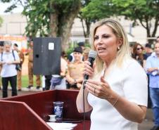 Governadora Cida Borghetti entrega viaturas para 9ª Companhia da Polícia Militar em Maringá, junto com a Comandante-geral da Policia Militar do Paraná, a coronel Audilene Dias Rocha.  -  Maringá, 30/11/2018Foto: Rogério Machado/SECS