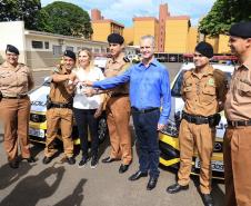 Governadora Cida Borghetti entrega viaturas para 9ª Companhia da Polícia Militar em Maringá, junto com a Comandante-geral da Policia Militar do Paraná, a coronel Audilene Dias Rocha.  -  Maringá, 30/11/2018Foto: Rogério Machado/SECS