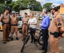 Governadora Cida Borghetti entrega viaturas para 9ª Companhia da Polícia Militar em Maringá, junto com a Comandante-geral da Policia Militar do Paraná, a coronel Audilene Dias Rocha.  -  Maringá, 30/11/2018Foto: Rogério Machado/SECS