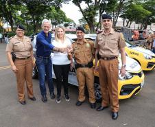 Governadora Cida Borghetti entrega viaturas para 9ª Companhia da Polícia Militar em Maringá, junto com a Comandante-geral da Policia Militar do Paraná, a coronel Audilene Dias Rocha.  -  Maringá, 30/11/2018Foto: Rogério Machado/SECS